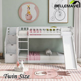 Bellemave® Twin Size Bunk Bed with 3 Drawers and Slide - Bellemave